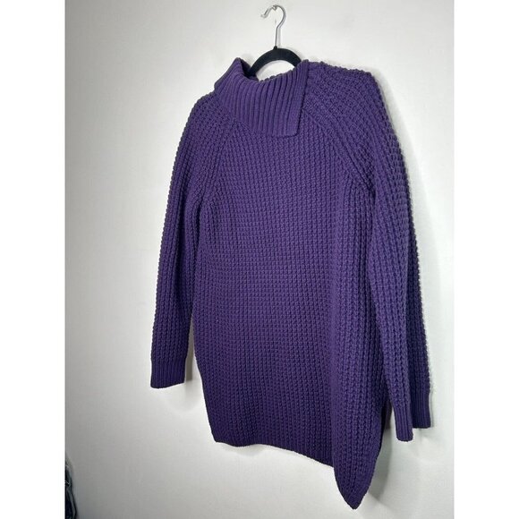 Lands' End Women's Oversized Cowl Neck Sweater Purple Cable Knit Size Med… - Picture 2 of 9